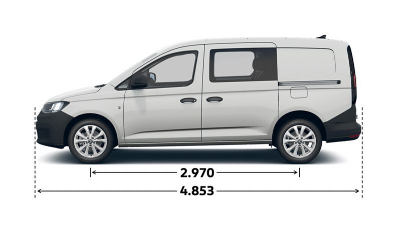 Mått VW Caddy Flexible från sidan.