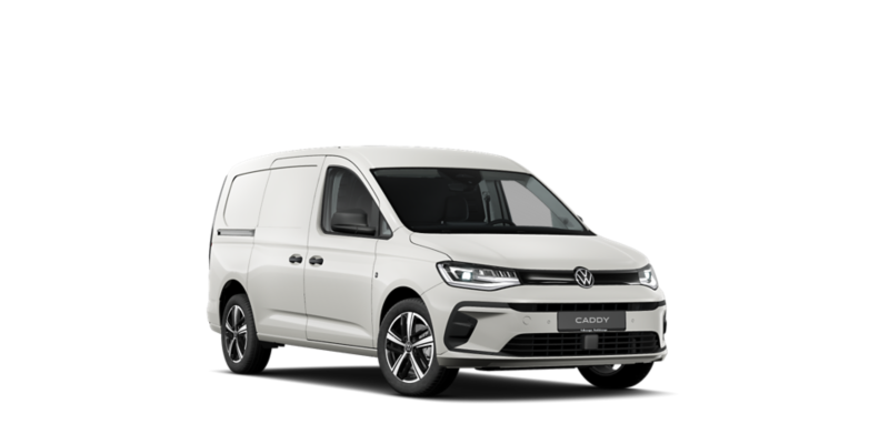 En vit VW Caddy Cargo skåpbil