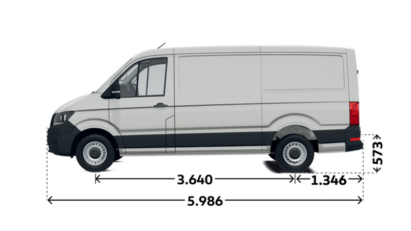 VW Crafter Skåp måttskiss från sidan.