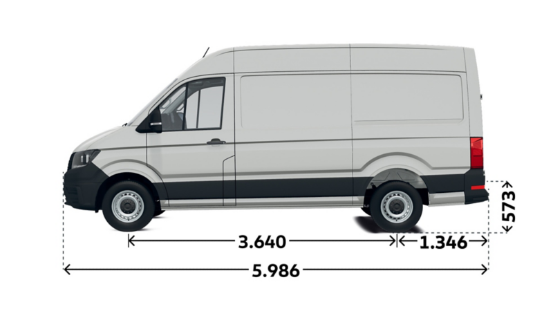 VW Crafter Skåp med högt tak, måttskiss från sidan.