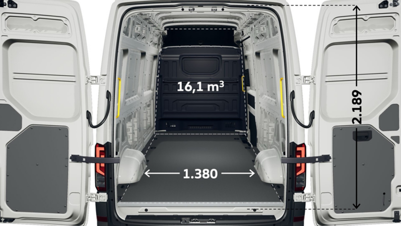 Lastutrymmet på VW Crafter Skåp med extrahögt tak och långt axelavstånd L4H4
