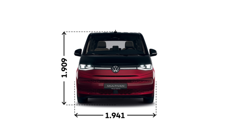 Måttskisser för nya VW Multivan familjebil laddhybrid