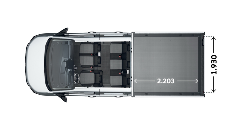 En VW Pickup Dubbelhytt ovanifrån med mått