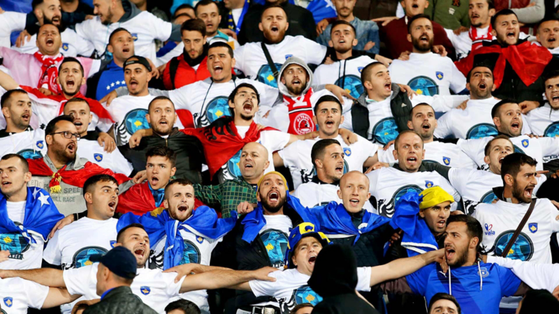 Kosovo Fans im Stadion Arm in Arm