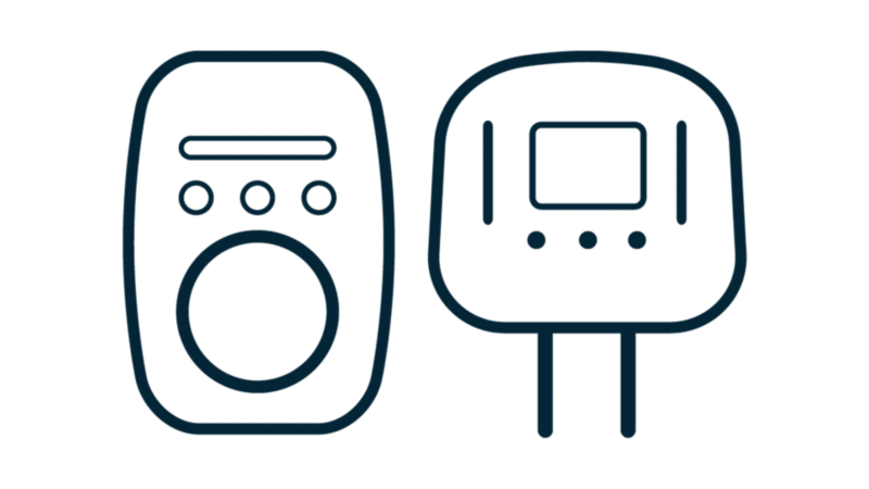 an icon with prices and charging information displayed alongside a clock