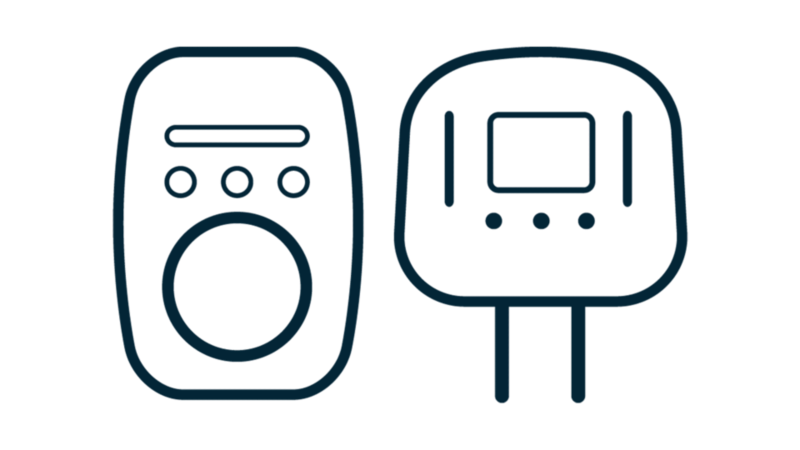 an icon with prices and charging information displayed alongside a clock