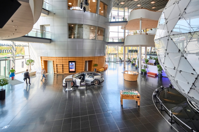 Interior view of the Transparent Factory with the VW ID.7 show car in the ID Square